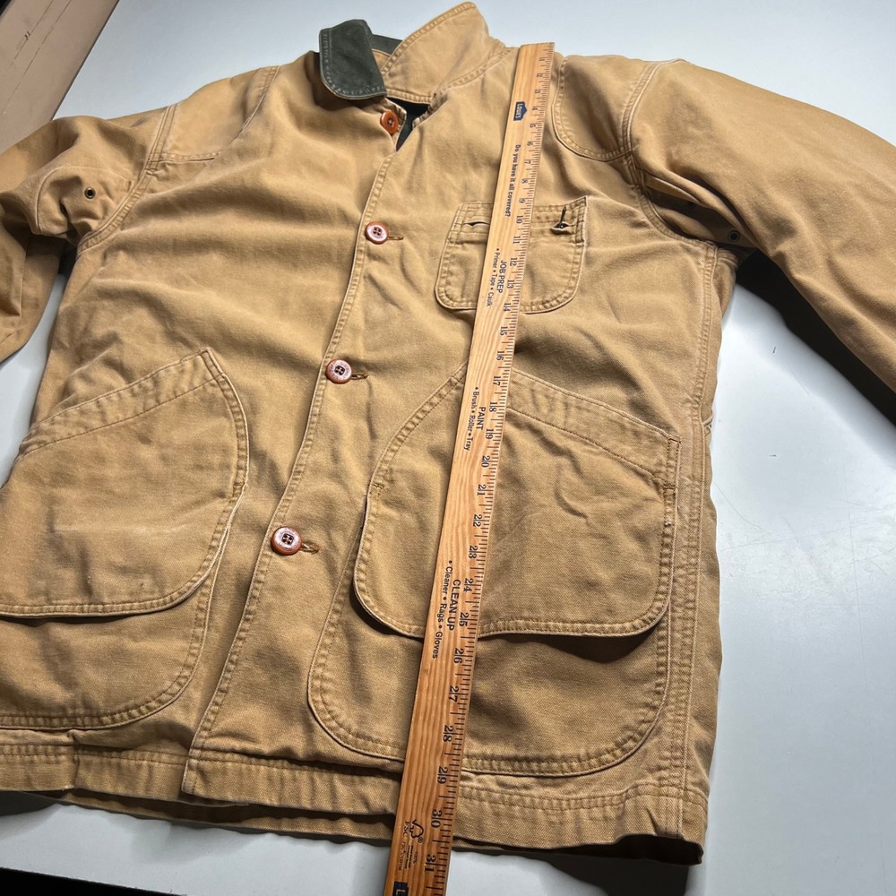 LL Bean Mens Medium Hunting Field Coat Tan Canvas Plaid Lined Corduroy Trim JV93 - Picture 3 of 13
